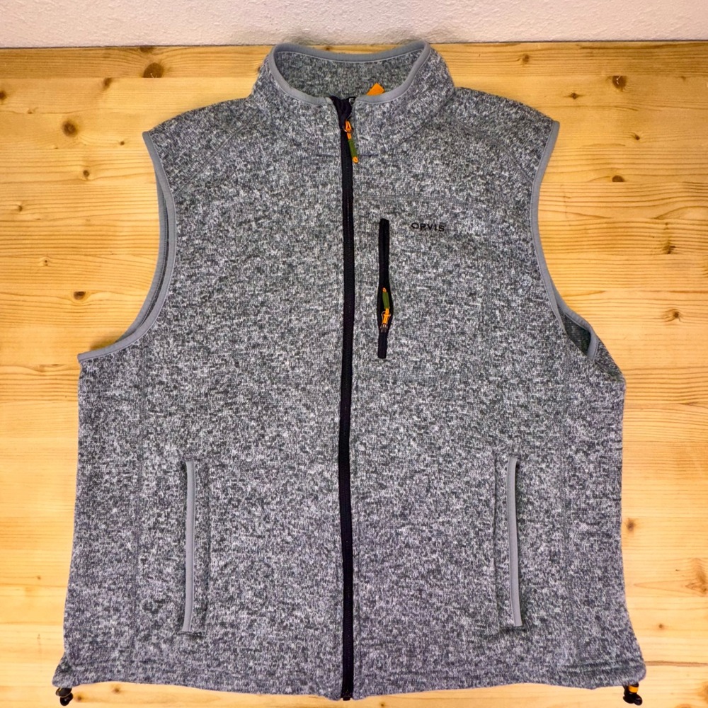 Orvis Gray Fleece Full Zip Vest Men's XL Outdoor Casual Layering